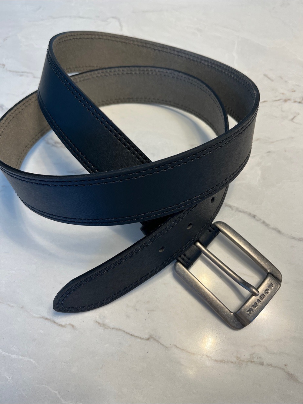 Men's Black Leather Belt with Brushed Metal Buckle